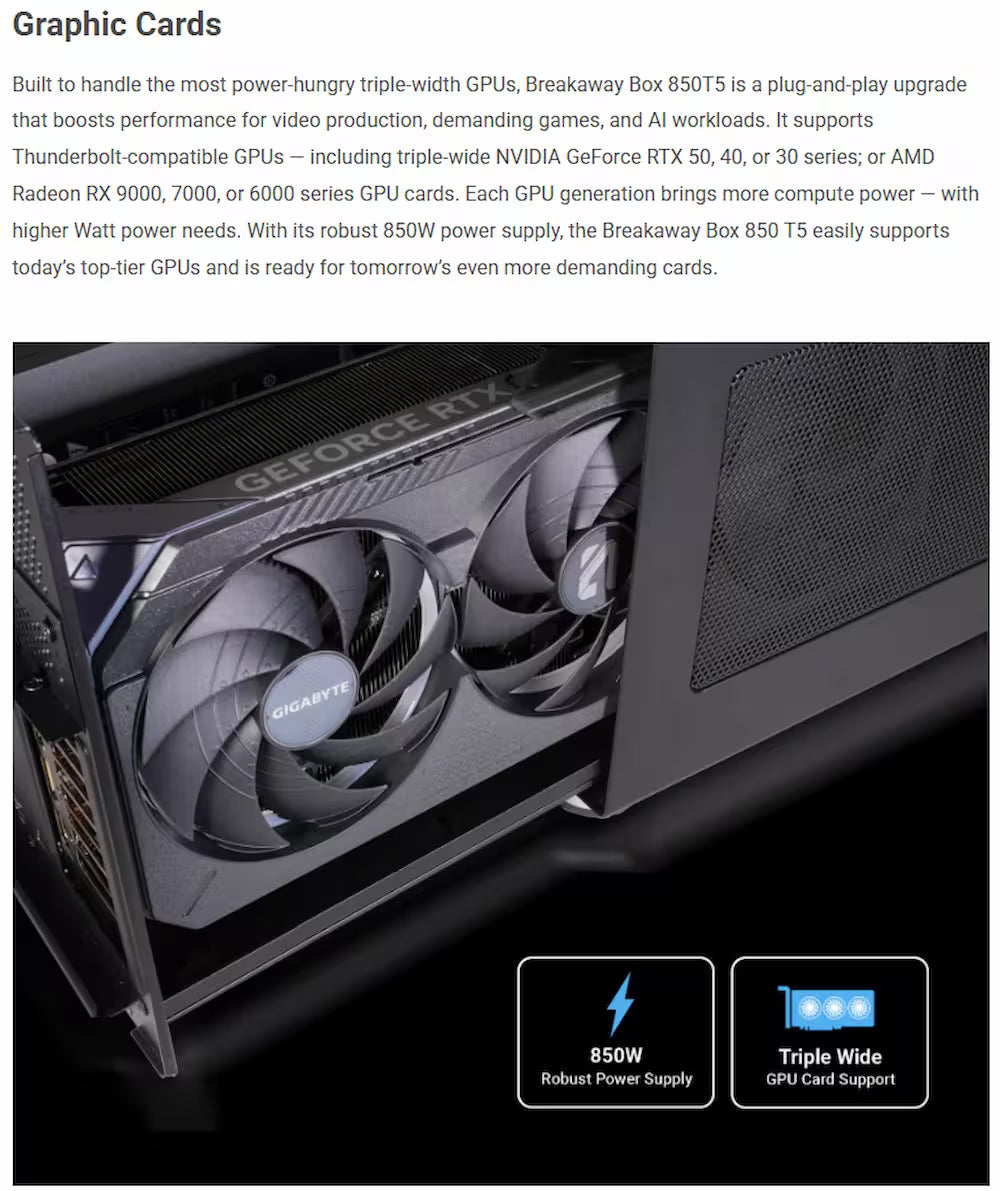 Sonnet Breakaway Box 850 T5 – Thunderbolt 5 eGPU Enclosure Sonnet Breakaway Box 850 T5 – Thunderbolt 5 eGPU Enclosure